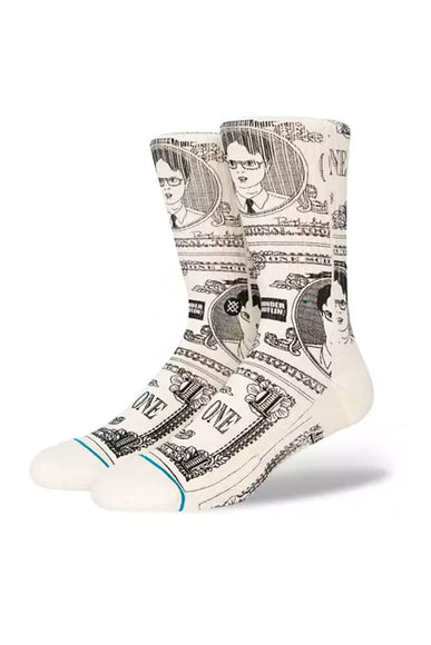 Stance Schrute Bucks Crew Socks for Men in Off White