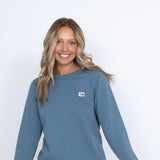 The North Face Heritage Patch Crewneck Sweatshirt for Women in Goblin Blue