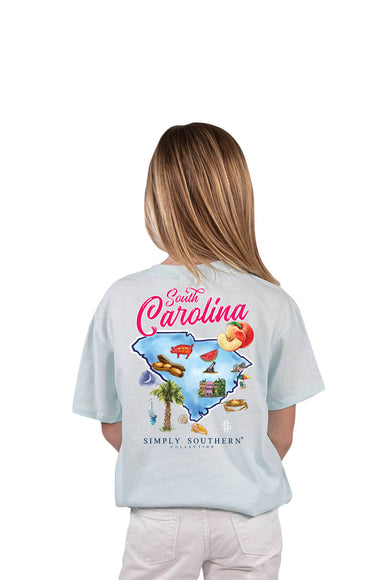 Simply Southern Youth Shirts Youth Carolina T-Shirt for Girls in Breeze Blue