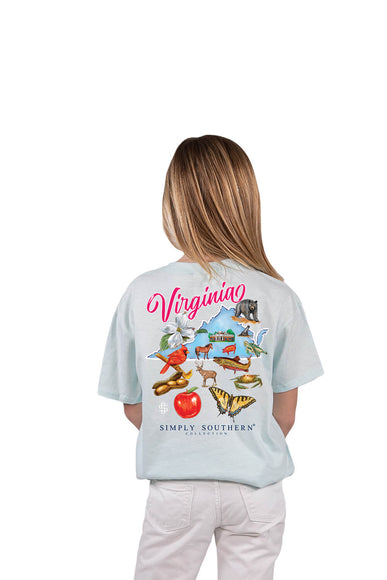 Simply Southern Youth Girls Tee Virginia T-Shirt for Girls in Breeze Blue