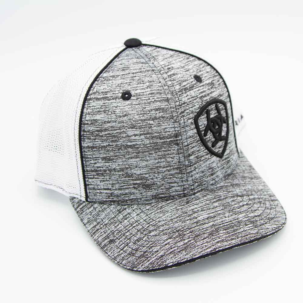 Ariat Heather Grey with Black Embroidered Logo with White Mesh Snap Back Cap, One Size