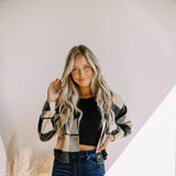 Cropped Plaid Shacket for Women in Black/Yellow