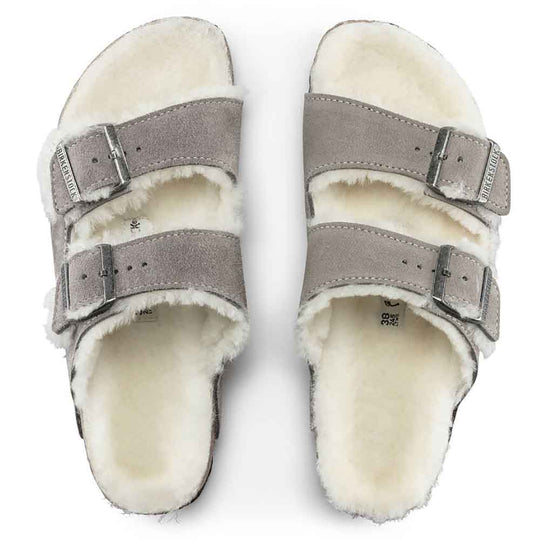 Birkenstock Arizona Shearling Suede Sandals for Women in Stone Coin Grey