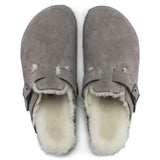 Birkenstock Boston Shearling Suede Leather Clogs for Women in Stone Coin