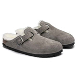 Birkenstock Boston Shearling Suede Leather Clogs for Women in Stone Coin