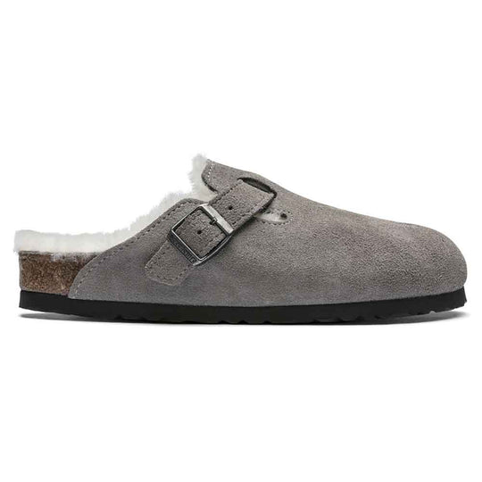 Birkenstock Boston Shearling Suede Leather Clogs for Women in Stone Coin