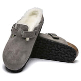 Birkenstock Boston Shearling Suede Leather Clogs for Women in Stone Co Glik s
