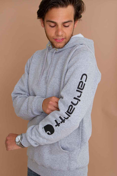Carhartt Logo Sleeve Graphic Hoodie for Men in Heather Grey