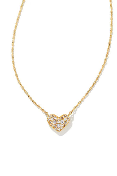 Kendra Scott Ari Gold Pavé White Crystal Heart Necklace