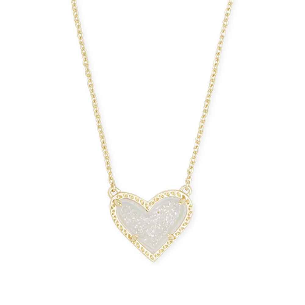 Kendra Scott Ari Heart Gold Pendant Necklace in Iridescent Drusy