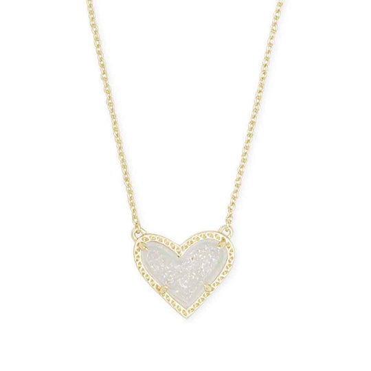 Kendra Scott Ari Heart Gold Pendant Necklace in Iridescent Drusy 