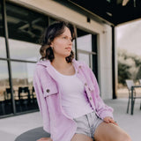 La Miel Sunset Fleece Shacket for Women in Lilac Purple