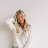 Frayed V Neck Sweater for Women in White