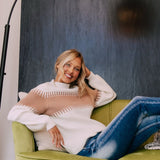 Miracle Clothing Stripe Key Sweater for Women in White