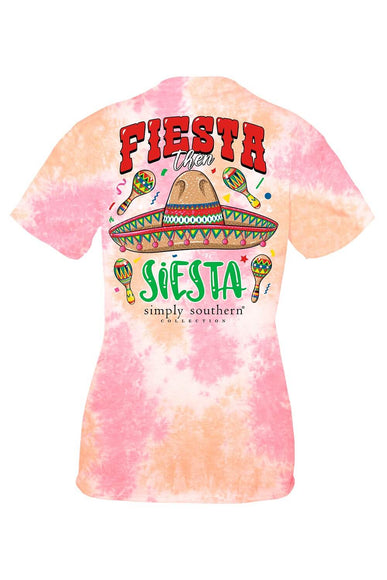Simply Southern Youth Fiesta Then Siesta T-Shirt for Girls in Tie dye Pink/Coral
