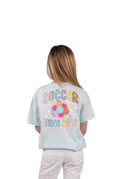 Girls Simply Southern T-Shirts Youth Soccer Vibes T-Shirt for Girls in Breeze Blue