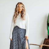 Wishlist Floral Midi Skirt with Slide Slit for Women in Blue